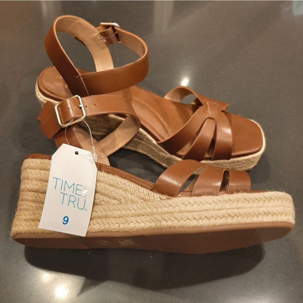 Espadrille Wedge Sandals Cognac By Time And True| Size 9 | NWT - Picture 3 of 8